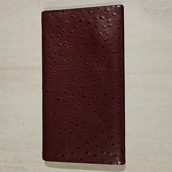 Givenchy Ostrich Leather Burgundy Large Bifold Wallet Gold Logo - Picture 3 of 15